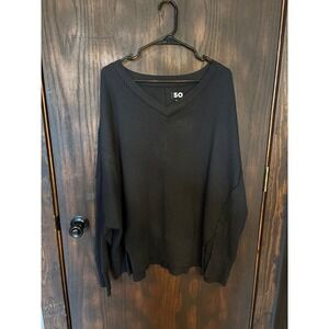 SO Womens XL Black Waffle Knit Thermal V-Neck Top Long Sleeve NWT